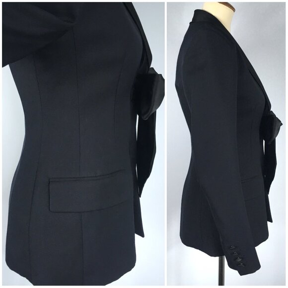 Faith Connexion Navy Blue Tuxedo Blazer Jacket Wool Silk Bow Satin Lapels XS 0 2 - Picture 8 of 16